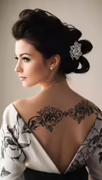 a beautiful lady with a black bow in her hair