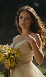 a woman wearing a wedding dress is holding a bouquet