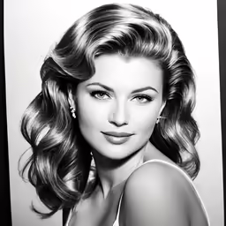 a black and white photo of a woman with wavy hair