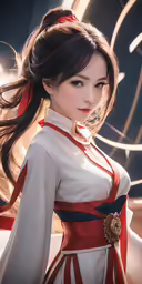 an anime girl dressed up in white with long hair