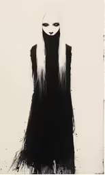 an artistic art work shows a woman with long white hair