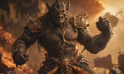 a man dressed as a demon holding a metal blade