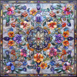 a colorful floral art work is on display,a painting with many different colored flowers on it