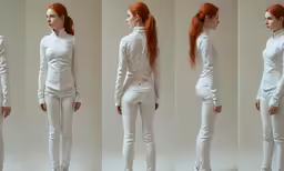 several poses for a woman wearing white clothes