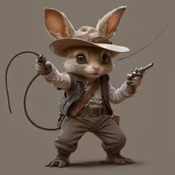 a rabbit with big ears holding two guns