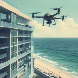 an image of a helicopter flying over the ocean