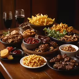 a table topped with plates full of food