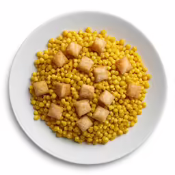 some kind of yellow vegetable with croutons on it