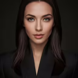 a beautiful woman with dark hair and blue eyes
