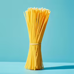 spaghetti on blue surface against the backdrop