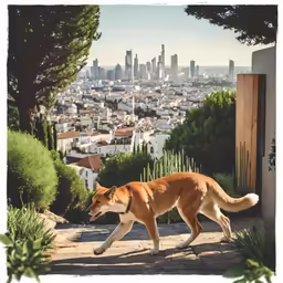 a large dog that is walking in the sun