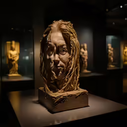 a statue of jesus is on display in a museum