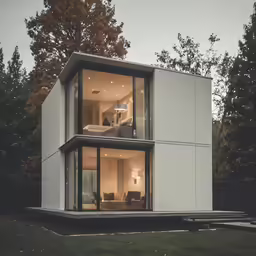 an outdoor space with glass walls and stairs