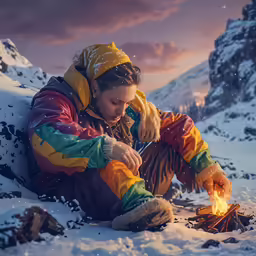 the young girl is roasting marshmallows over the campfire