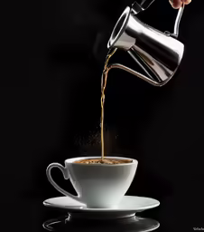 a person pouring a cup of coffee into a saucer