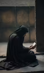 a woman sitting down reading a book