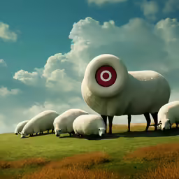 a group of sheep with a bullseye on their back