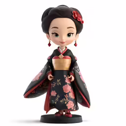a cute, colorful doll in a kimono outfit