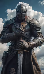 a knight with a sword is holding a sword