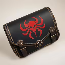 a black briefcase with red skulls is shown