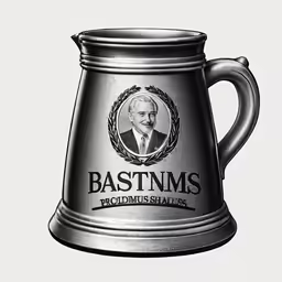 a beer mug with a picture on the front and sides