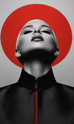 a woman with a large red circle over her head