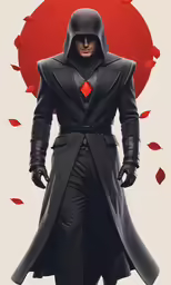 a poster of a man with black and red accents