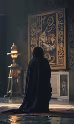 there is a person sitting on a rug