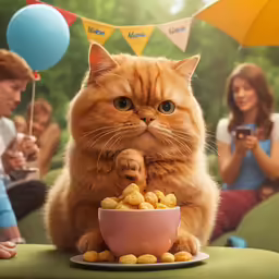 the cat is standing in a bowl of food