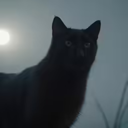 the black cat is staring towards the camera