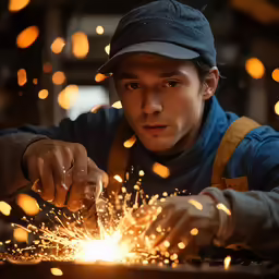 a man operating a grinder on a piece of wood