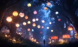 the person is walking under a decorated display