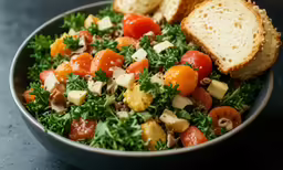 a bowl filled with fresh food sitting on a table