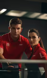 two athletes look at something on their laptop
