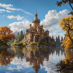 a castle like building sitting on top of a lake