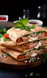 the large sandwich is on top of the board