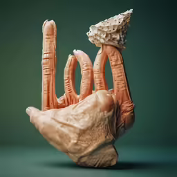 two strange creature hands appear to be touching each other