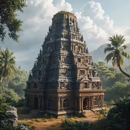a massive sculpture sitting in the middle of a jungle