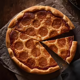 a pizza cut into halves on top of wax paper