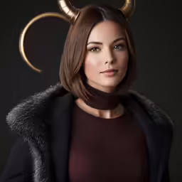 a female in an animal coat with horns