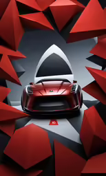 the red sports car is in a futuristic tunnel