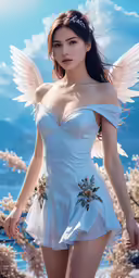an asian woman dressed in an angel costume