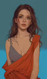 a drawing of a girl wearing an orange shawl