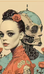 the artwork has an image of a woman with flowers in her hair