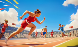 a group of athletes running around an outdoor track