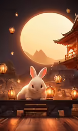 the animated character bunny is sitting on a bench