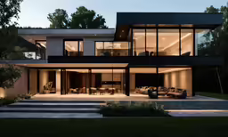 a view of a home with lights in it from the outside