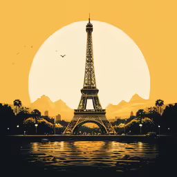 the eiffel tower in paris is against the sunset
