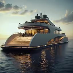 a big yacht is sitting on the ocean