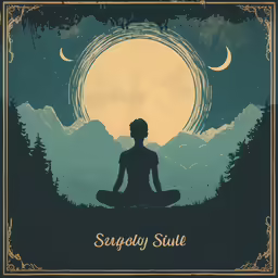 a man sits in yoga position while in a wooded area near a full moon